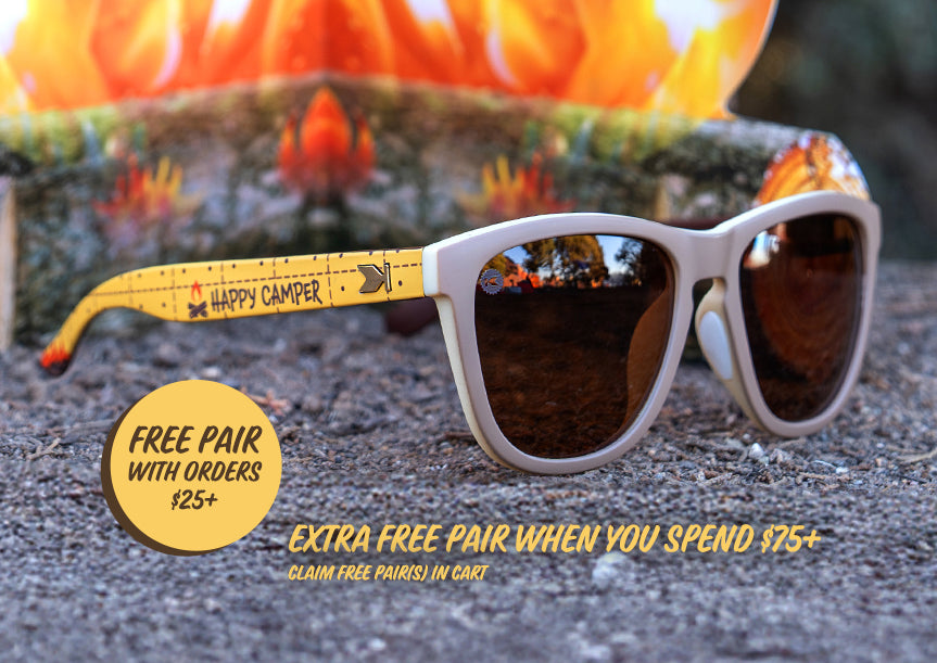 Happy Camper Premiums Sport sunglasses. Free Pair with orders $25+. Extra Free Pair when you spend $75+. Claim free pair(s) in cart