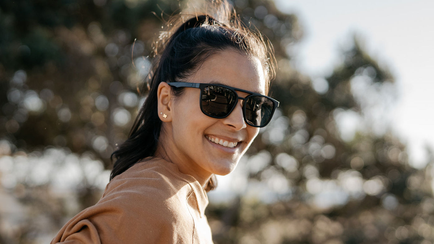 Sunglasses with Matte Black Frames and Polarized Black Smoke Lenses, Model