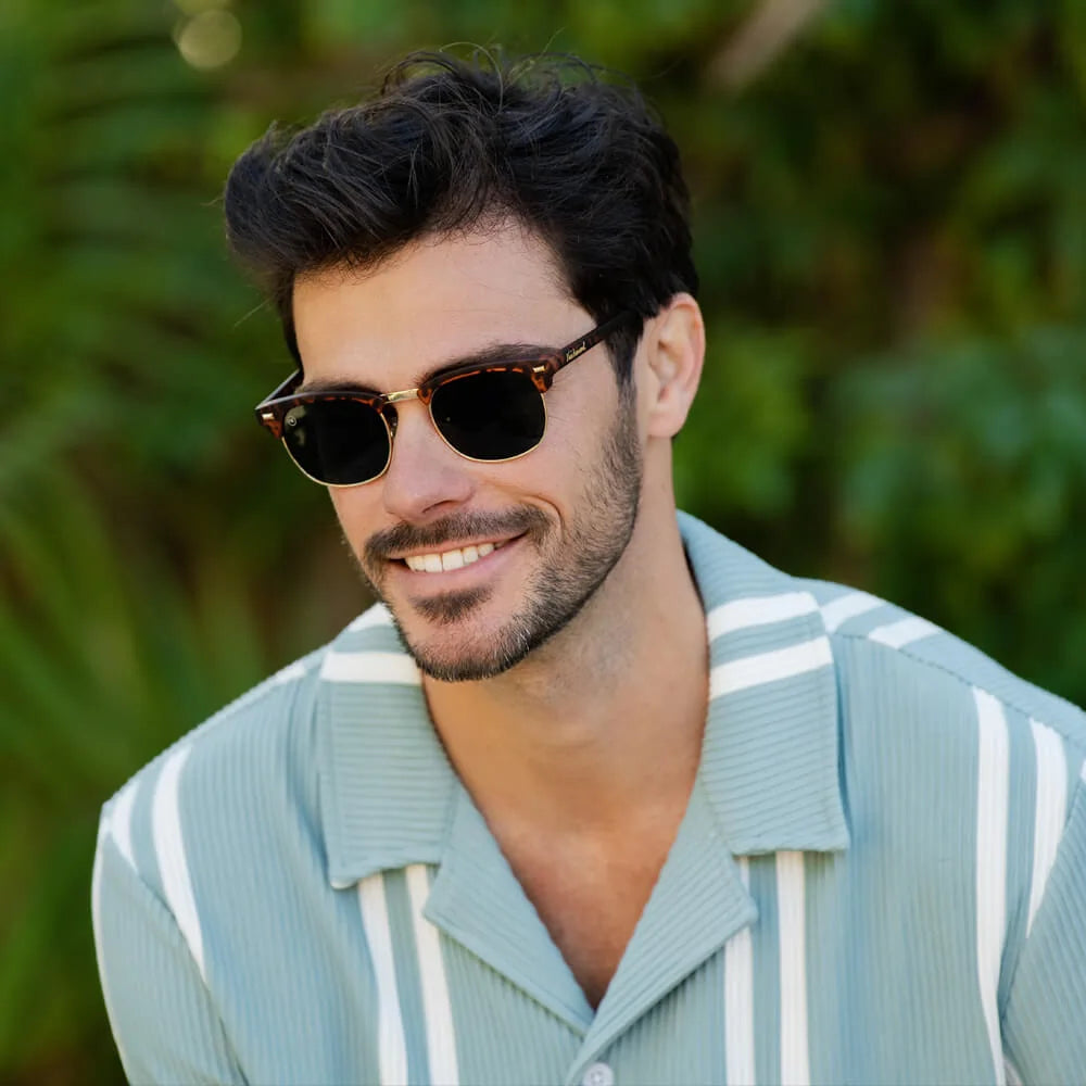 Man wearing Matte Tortoise Shell & Gold Brooklines Sunglasses