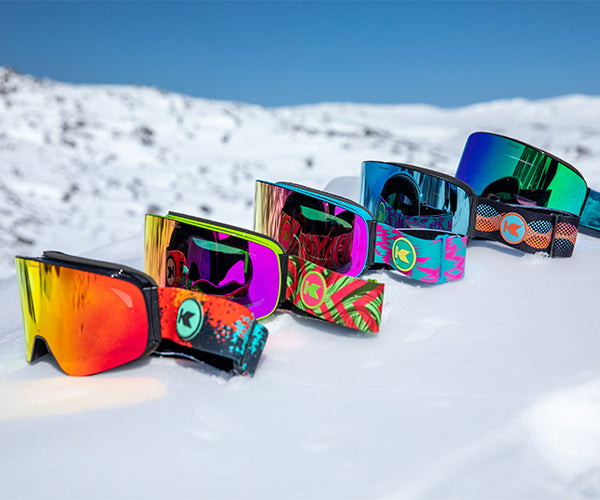 Knockaround goggles on a snowy background