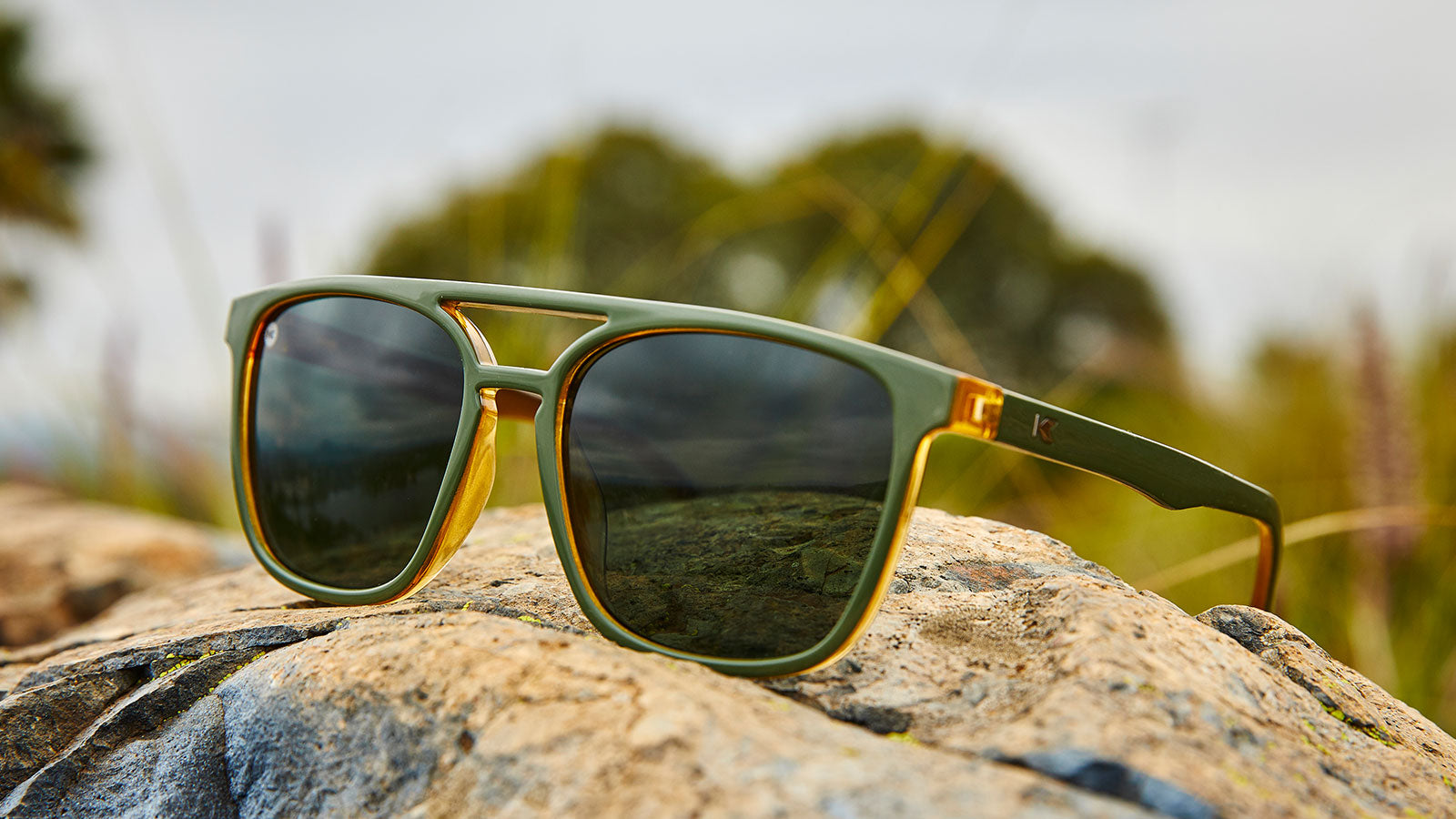 Sunglasses with Coyote Calls Frames and Polarized Aviator Green Lenses, Lifestyle