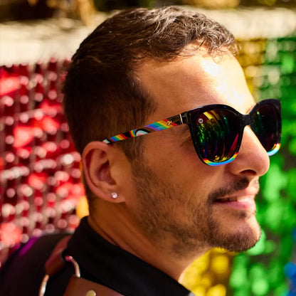 Men wearing Rainbow on My Parade Deja Views Sunglasses