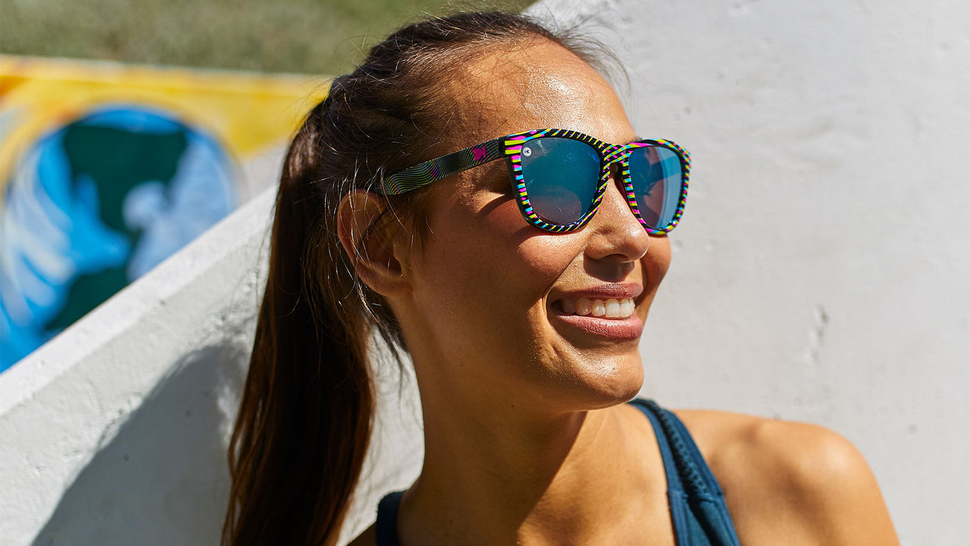 Sunglasses with black Frames and Polarized Aqua Lenses, Model