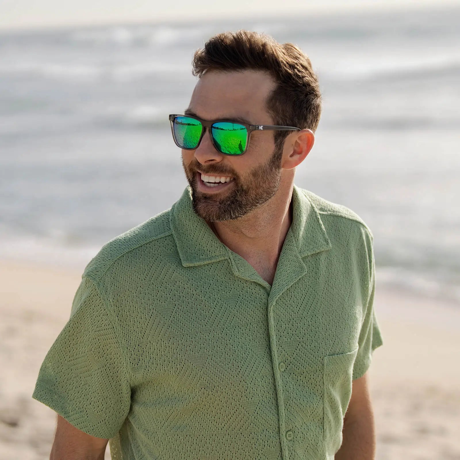 Men wearing Clear Grey / Green Moonshine Fast Lanes Sport Sunglasses