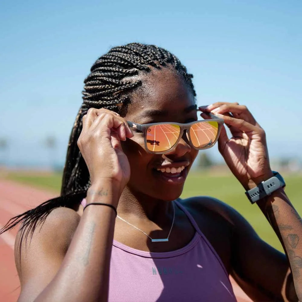 Women wearing Jelly Grey / Peach Fast Lanes Sport Sunglasses
