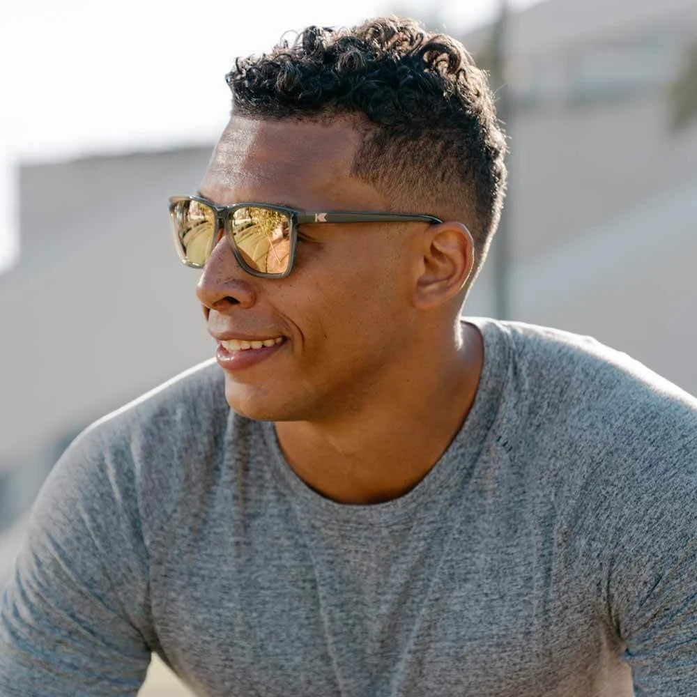 Men wearing Jelly Grey / Peach Fast Lanes Sport Sunglasses
