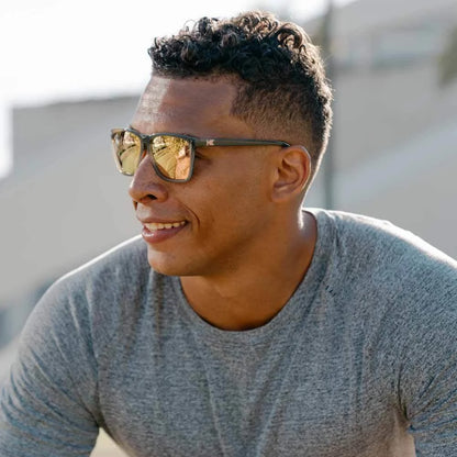 Men wearing Jelly Grey / Peach Fast Lanes Sport Sunglasses
