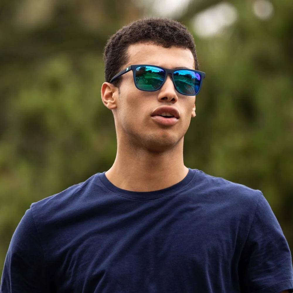 Men wearing Rubberized Navy / Mint Fast Lanes Sport Sunglasses
