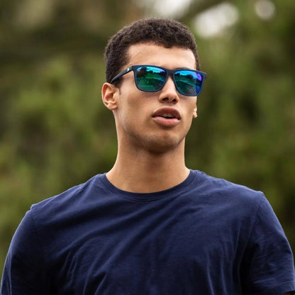 Men wearing Rubberized Navy / Mint Fast Lanes Sport Sunglasses