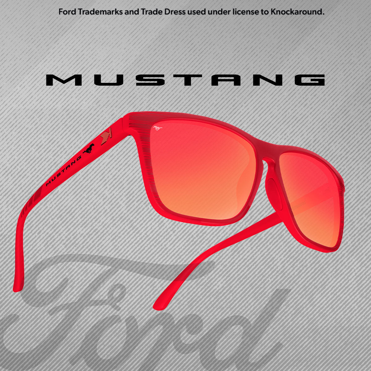 Trendy Square Red Polarized Ford Mustang Sunglasses, Red Mirror Lenses