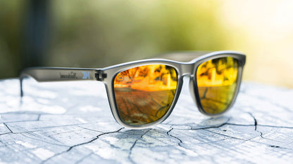 Sunglasses with Frosted Grey Frame and Polarized Red Sunset Lenses, Lifestyle