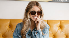 Woman wearing  Glossy-Tortoise-Shell-Amber classics sunglasses