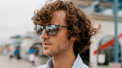 Sunglasses with Granite Tortoise Shell Frames and Polarized Silver Smoke Lenses