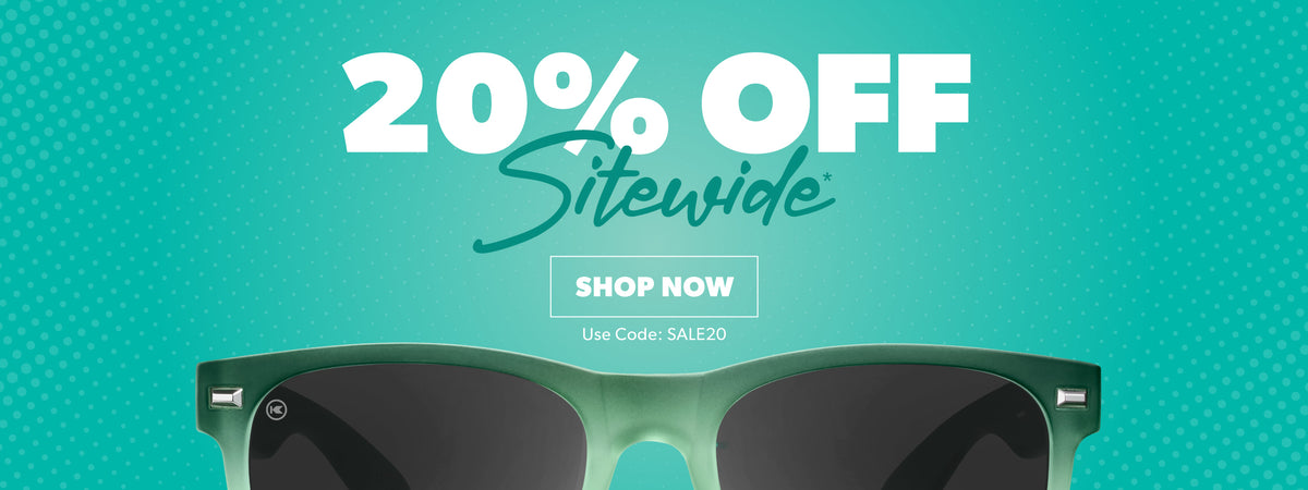 20% Off sitewide. Use code SALE20 at checkout. SHOP NOW. Image features Knockaround sunglasses. 