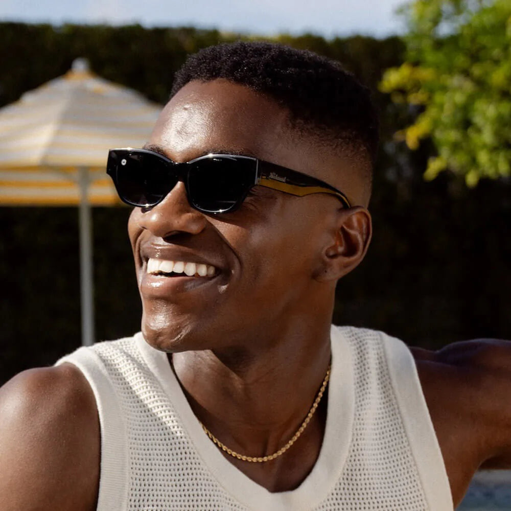 Man wearing Piano Black Junipers sunglasses