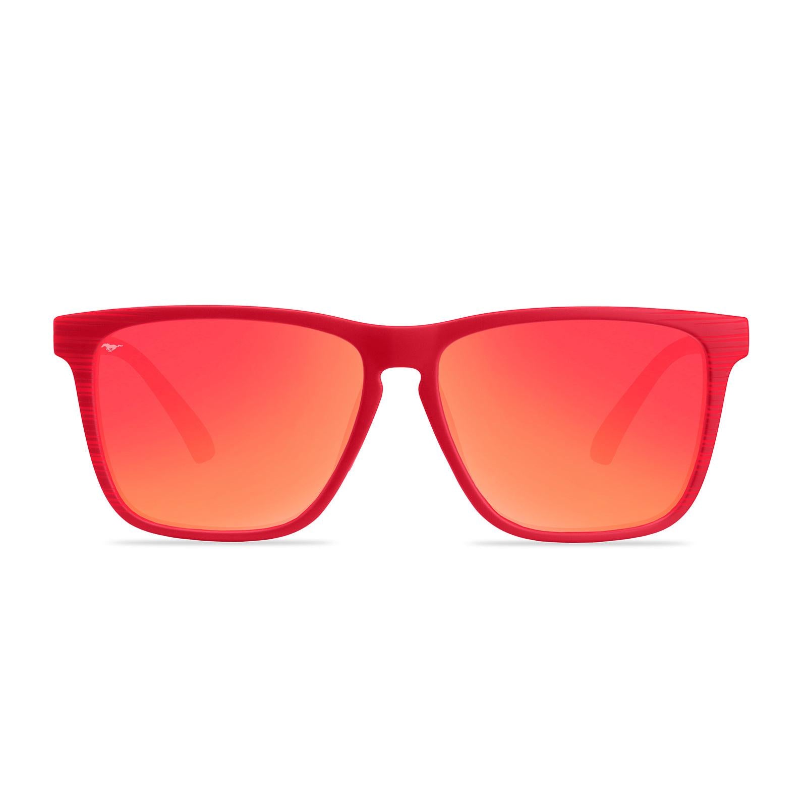 Trendy Square Red Polarized Ford Mustang Sunglasses, Red Mirror Lenses