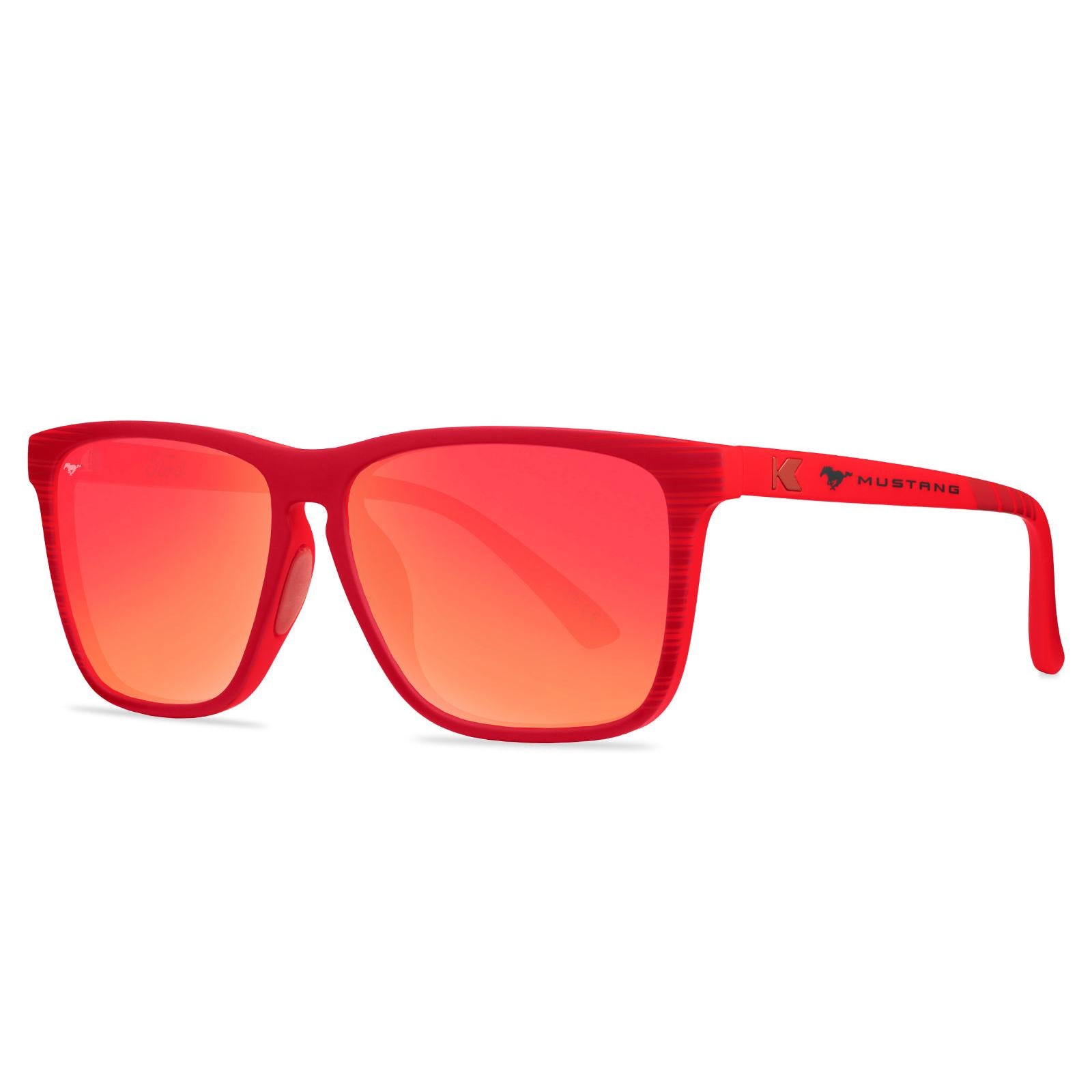 Trendy Square Red Polarized Ford Mustang Sunglasses, Red Mirror Lenses
