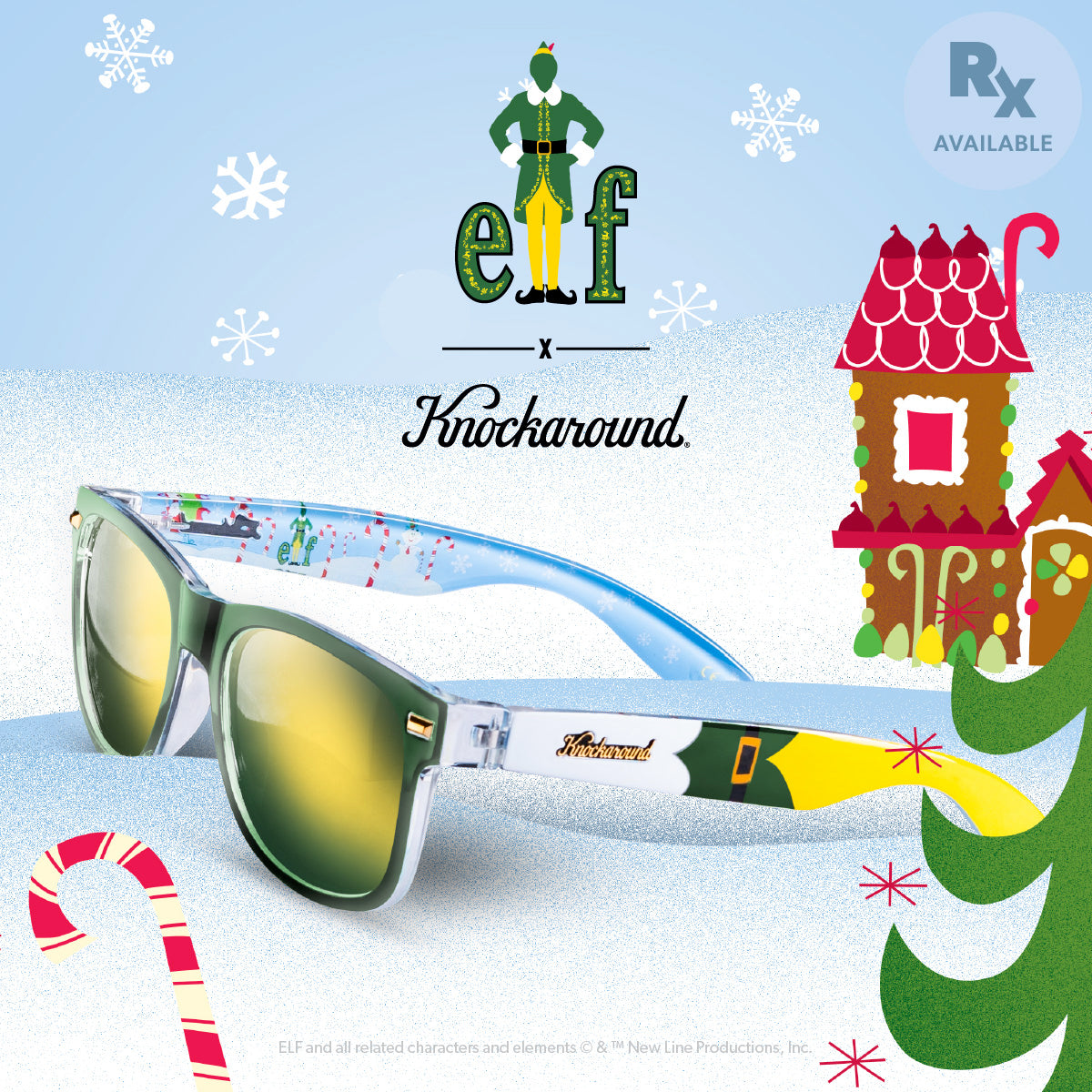 Polarized Square Buddy the Elf Sunglasses w/ Green Lenses, Large Heads
