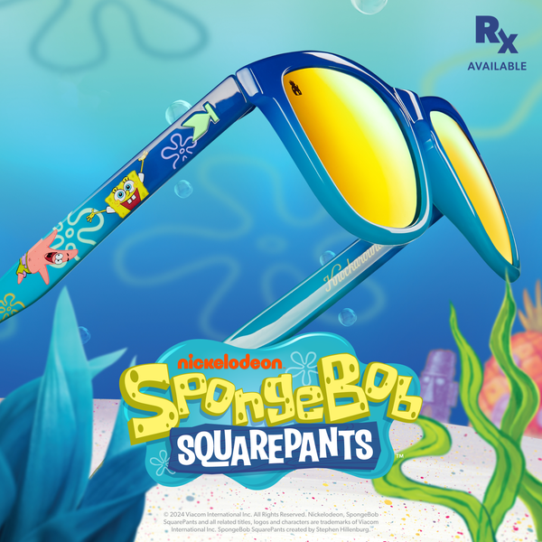 Knockaround x SpongeBob Squarepants. © 2024 Viacom International Inc. All Rights Reserved. Nickelodeon, SpongeBob SquarePants and all related titles, logos and characters are trademarks of Viacom International Inc. SpongeBob Squarepants created by Stephen Hillenburg. Rx Available.