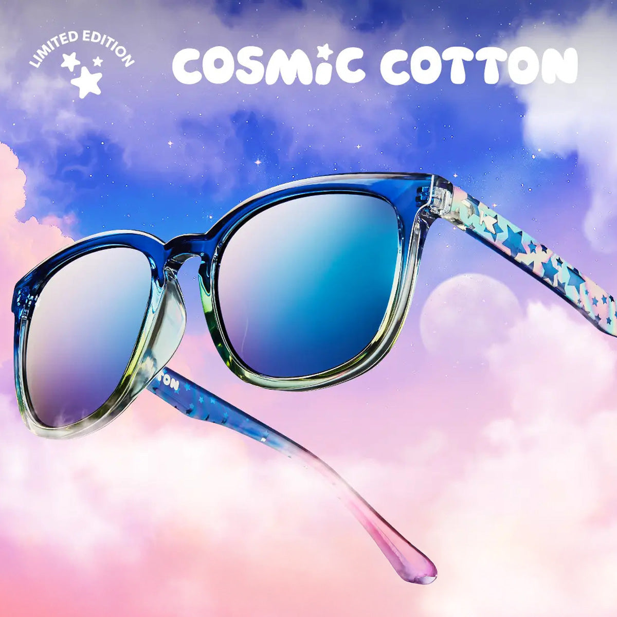 Polarized Square Cosmic Cotton Purple Sunglasses with Blue Lenses