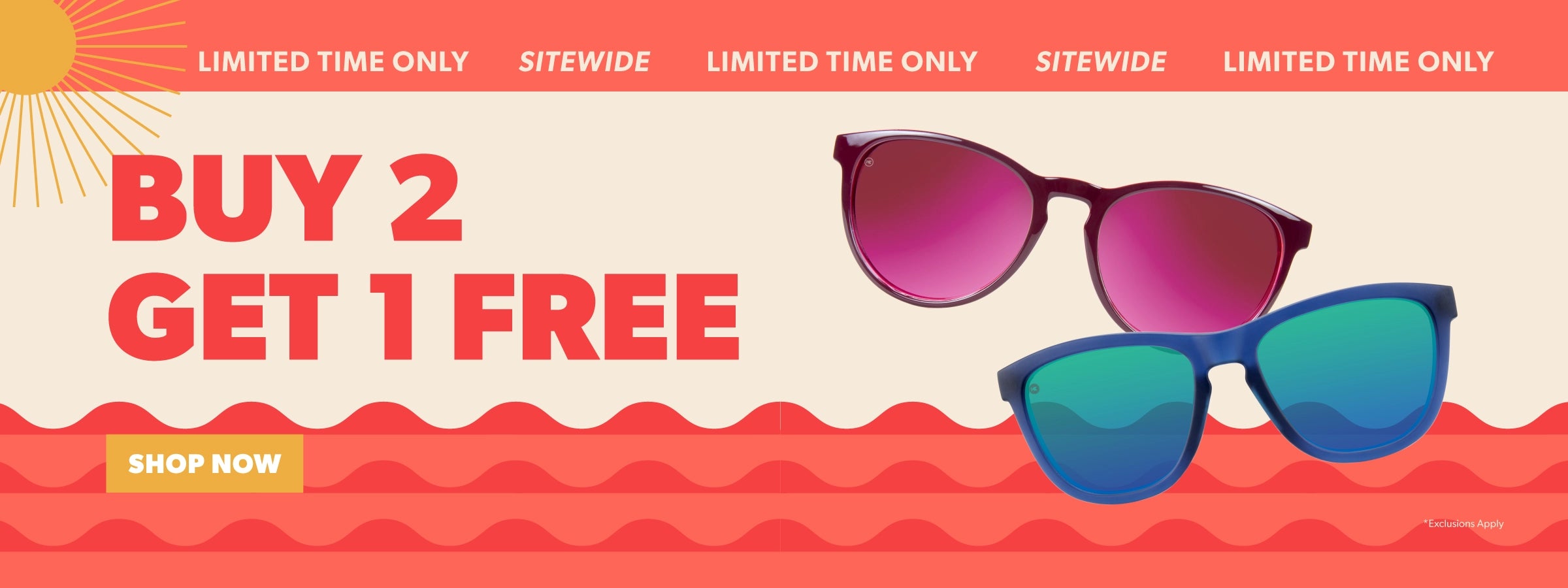 Buy 2, Get 1 Free Sale! Sitewide. Limited Time Only. Shop Now. Knockaround sunglasses