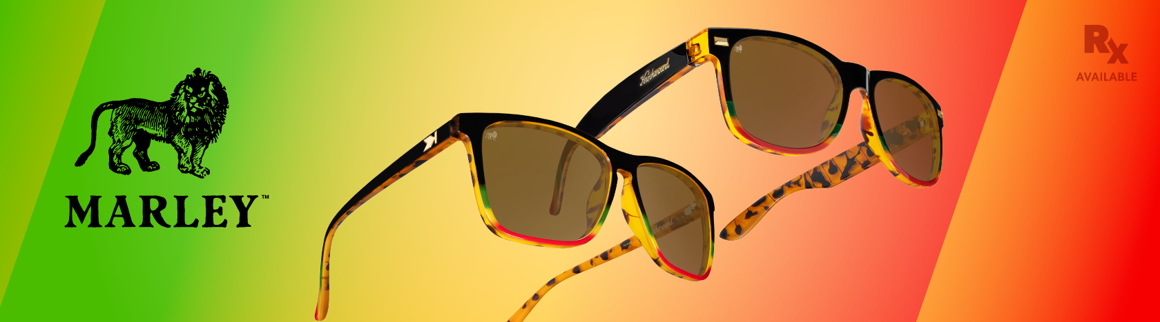 Bob Marley Fast Lanes and Bob Marley Fort Knocks sunglasses. Bob Marley logo. Rx Available