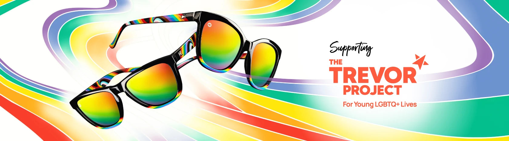 Rainbow on My Parade Deja Views and Premiums sunglasses. Supporting The Trevor Project for young LGBTQ+ lives