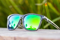 Spring Sunglasses. Clear Grey / Green Moonshine Fast Lanes Sport sunglasses.