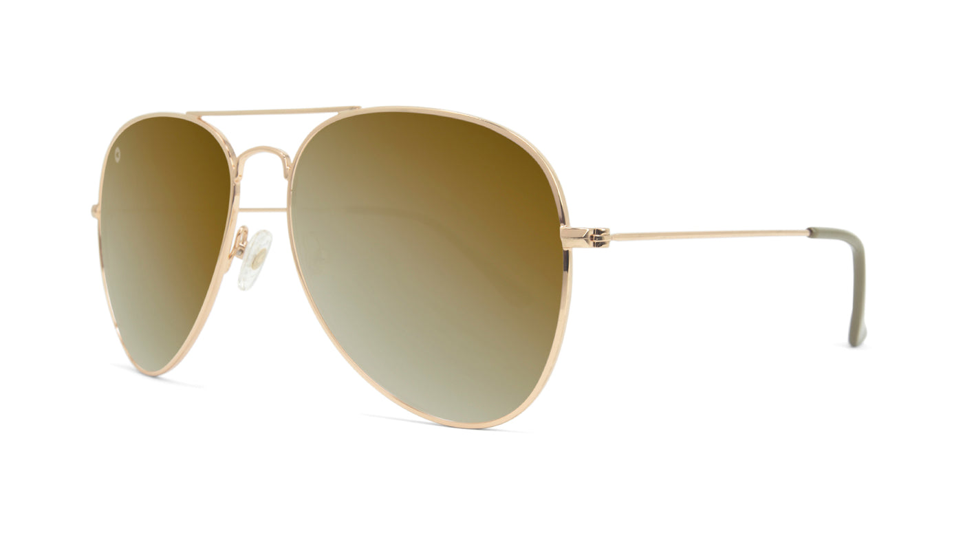 Sunglasses with Gold Metal Frame and Polarized Gold Lenses, Threequarter