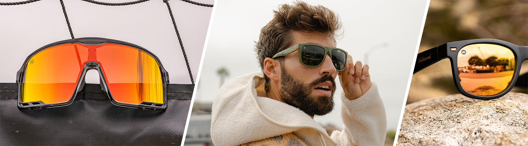 Men's Sunglasses for Medium to Large Faces: Man wearing Coyote Calls Torrey Pines Sunglasses
