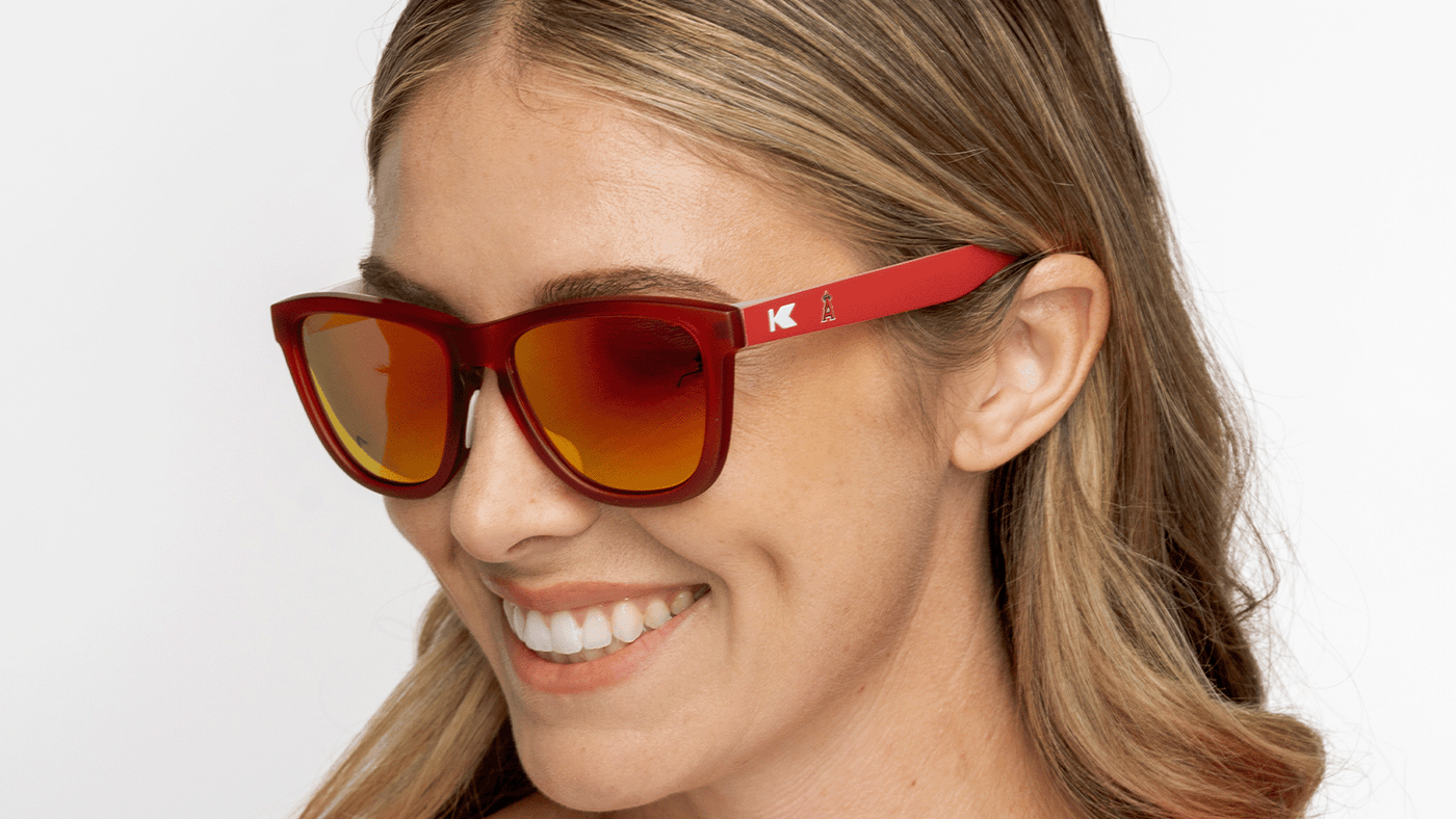 Woman wearing MLB Los Angeles Angels Sunglasses