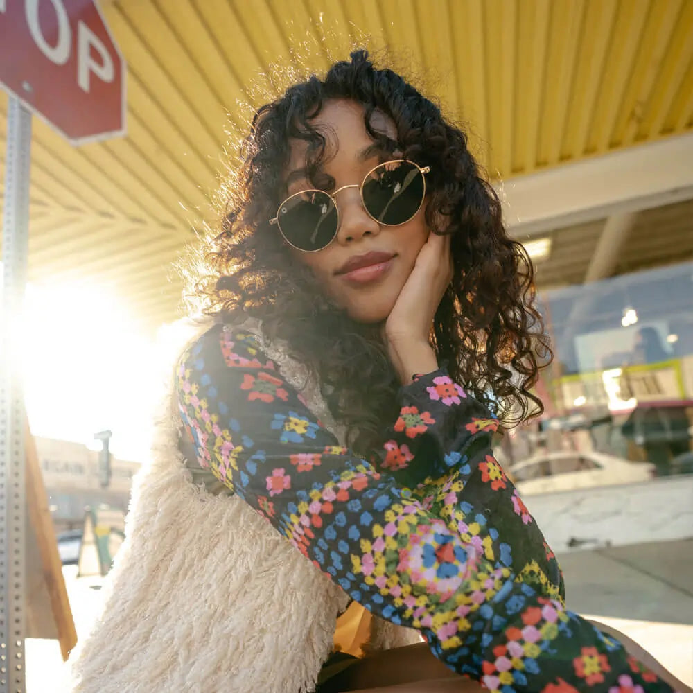 Women wearing Gold / Aviator Green Love & Haights Sunglasses