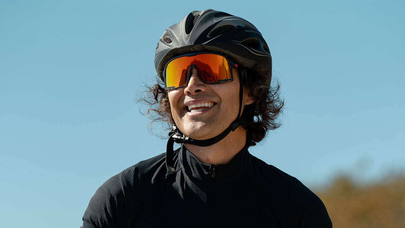 Sport Sunglasses with Clear Grey Frames and Red Sunset Lenses, Model