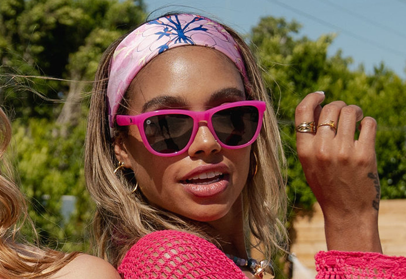 Sunglasses with Malibu Pink Frames and Polarized Smoke Lenses, Model