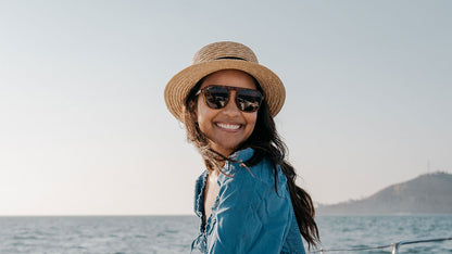 Sunglasses with Matte Tortoise Frames and Polarized Amber Lenses, Model