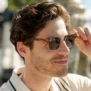 Man wearing Matte Tortoise Shell & Gold Brooklines Sunglasses