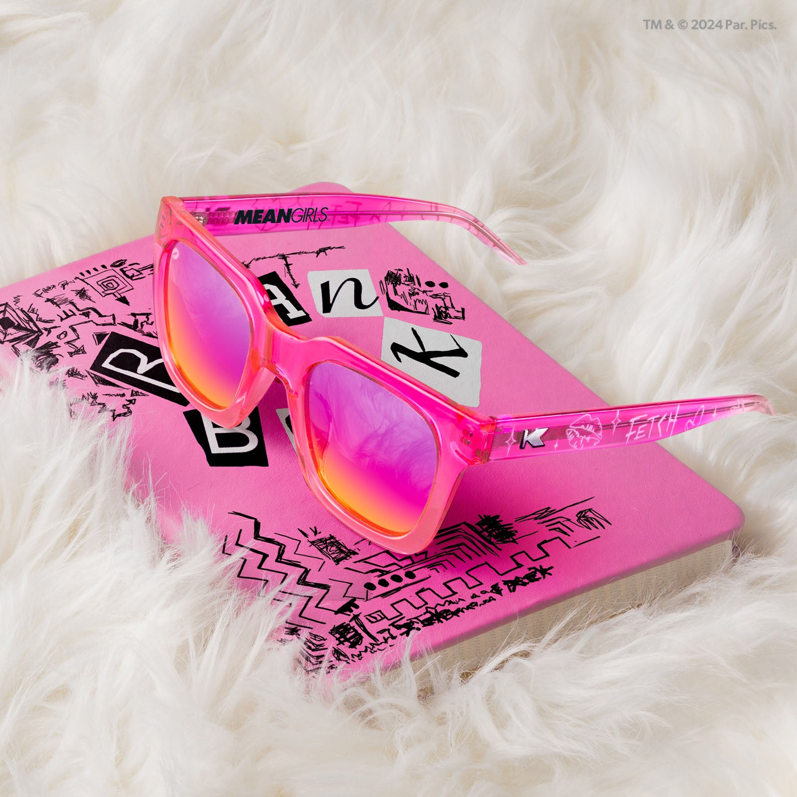 Trendy Square Polarized Pink Mean Girls Sunglasses with Pink Lenses