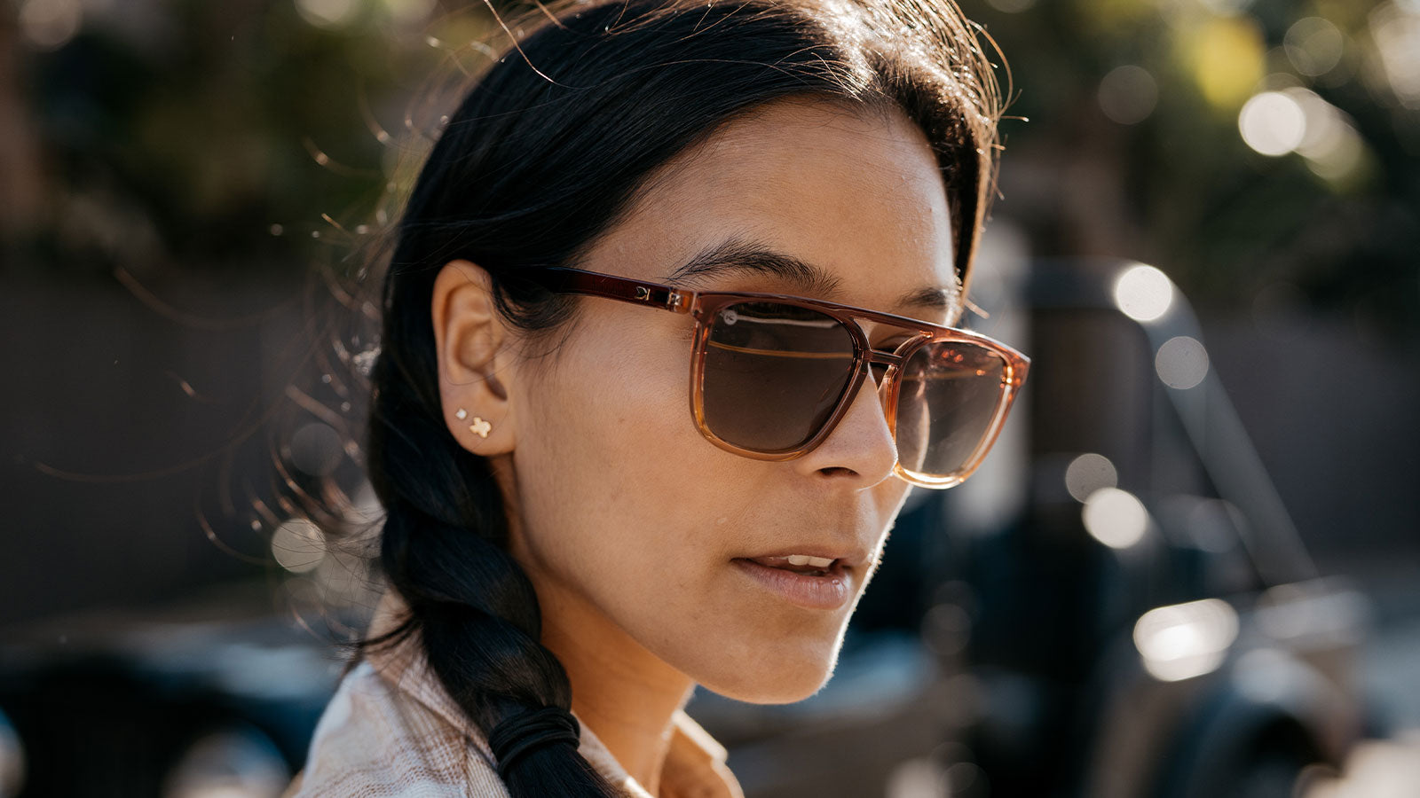 Sunglasses with Red and Yellow frames and Polarized Amber Gradient Lenses, Model