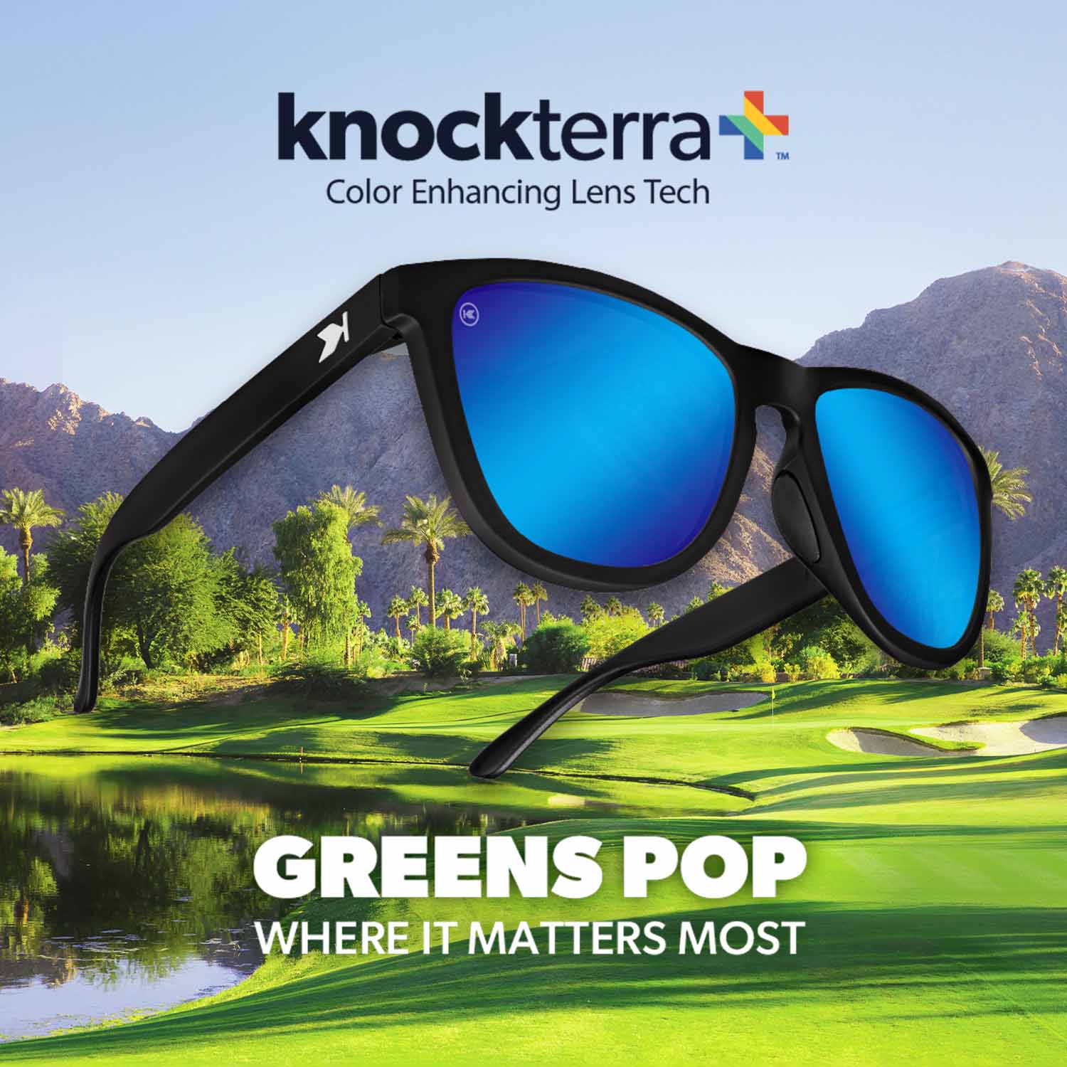 Knockterra+ color enhancing lens tech Knockaround sunglasses. Green pop, where it matters most