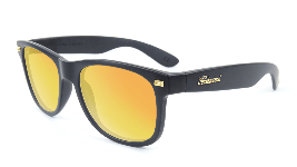 Matte black sunglasses with orange lenses