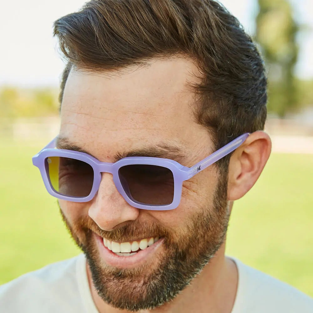Man wearing Hey Ube Panoramas sunglasses