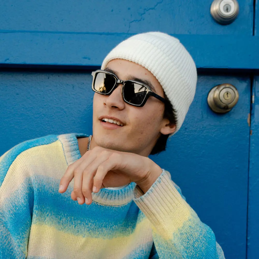 Man wearing Piano Black Panoramas sunglasses