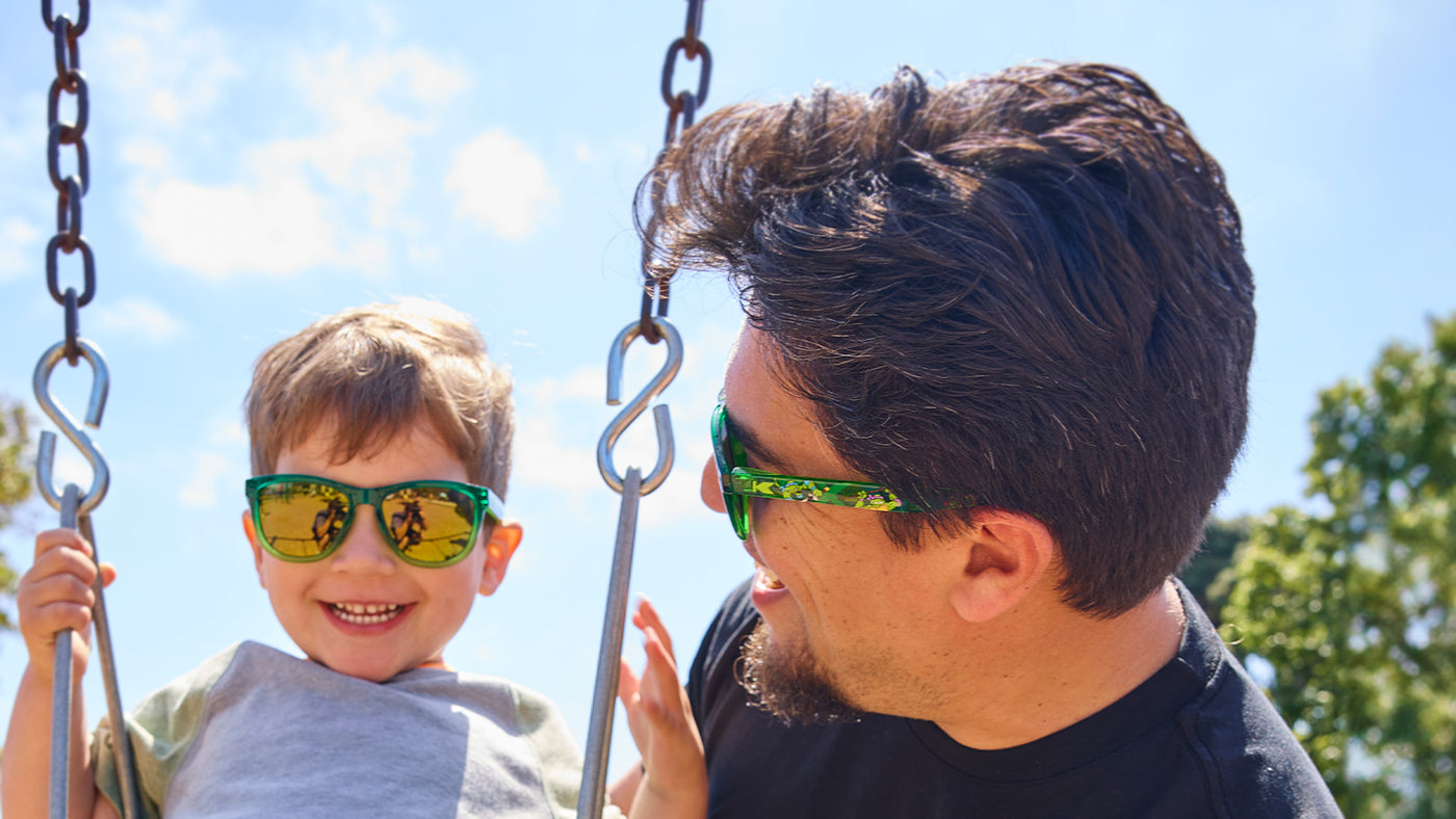 Man Wearing Knockaround and Teenage Mutant Ninja Turtle Premiums Sunglasses