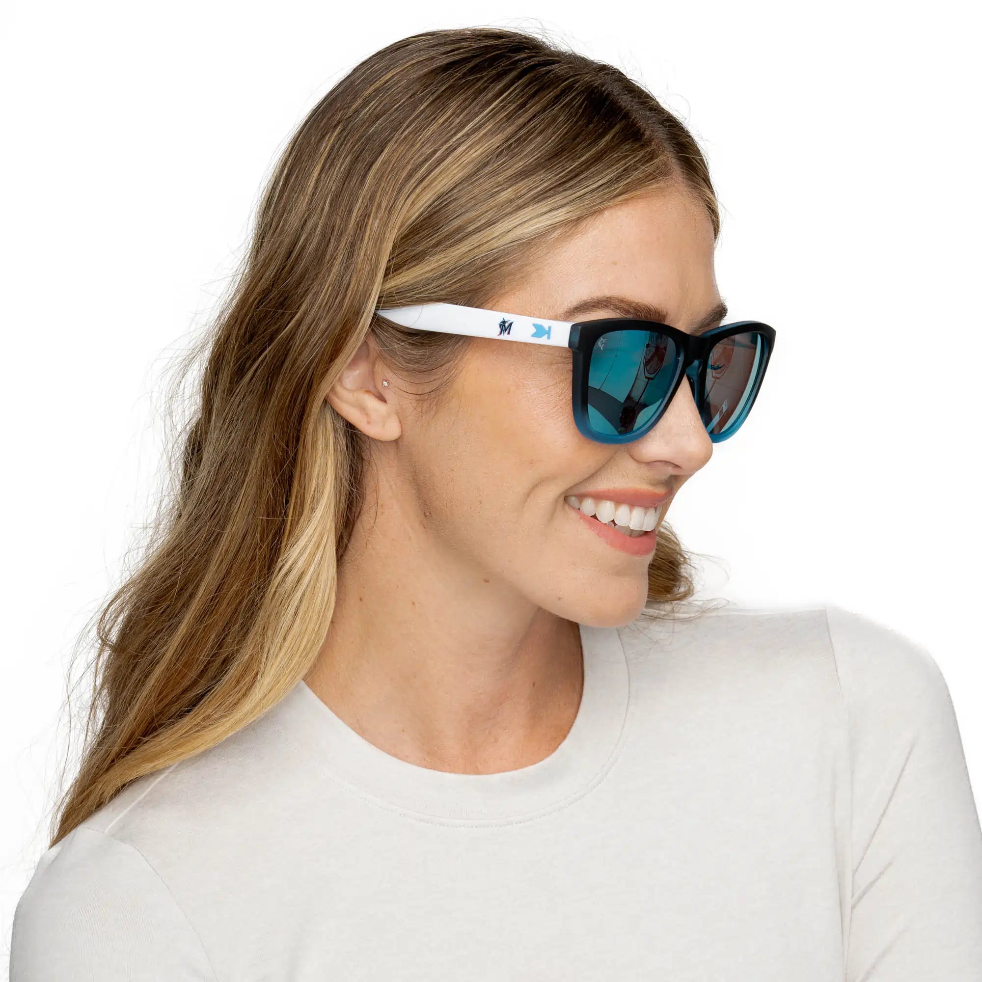 Woman wearing MLB Miami Marlins Sunglasses