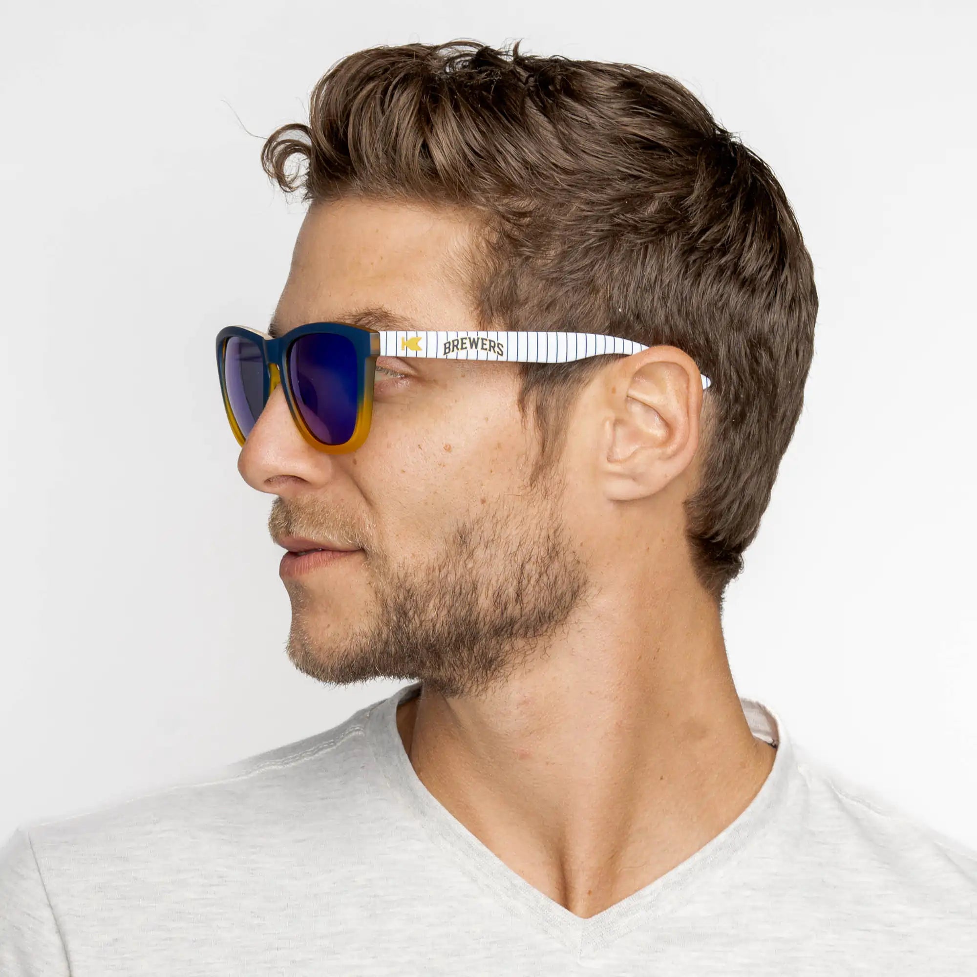 Man wearing MLB Milwaukee Brewers Sunglasses