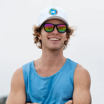 Men wearing Rainbow on Black Premiums Sport Sunglasses
