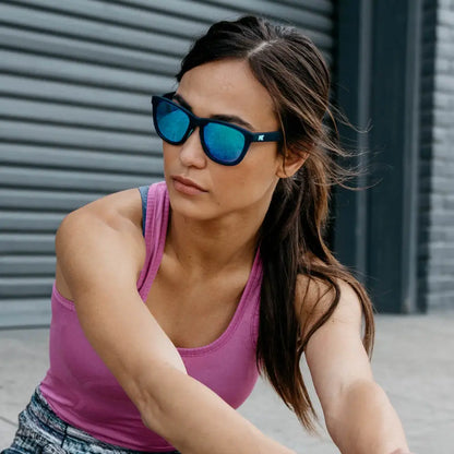 Women wearing Rubberized Navy / Mint Premiums Sport Sunglasses
