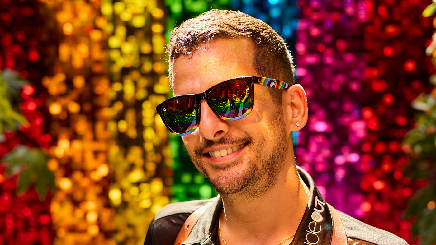 Male wearing Rainbow On My Parade Premiums Sunglasses