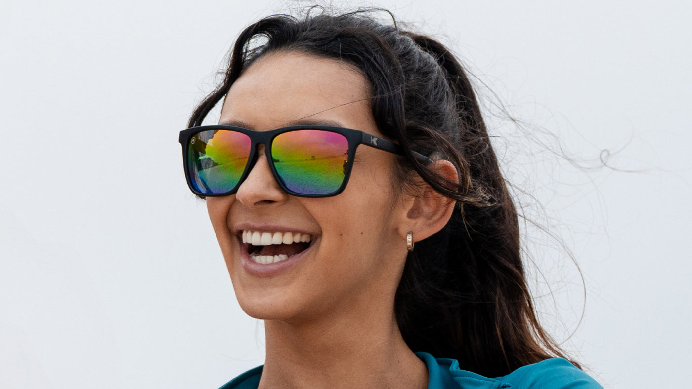 Women wearing Rainbow on Black Fast Lanes Sport Sunglasses