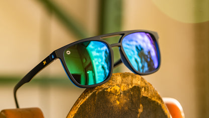 Rubberized Navy Rider Brightsides Sunglasses with Blue Lens